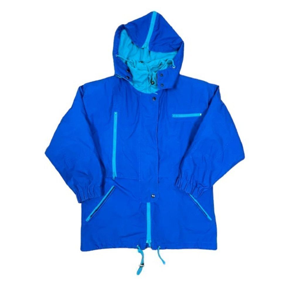 London Fog Vintage Ski‎ Jacket Removable Hood Liner Blue Teal Small